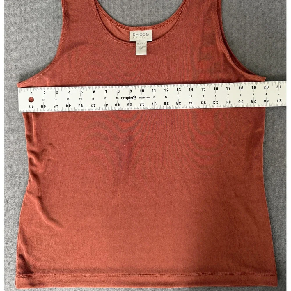 Chicos Travelers Tank Top Rust Orange Scoop Neck Acetate Stretch Size 3 XL - Picture 5 of 7